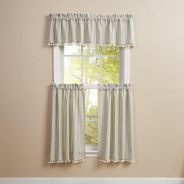 Ticking With Ball Fringe Valance - 72x14 Park Designs - The Fox Decor